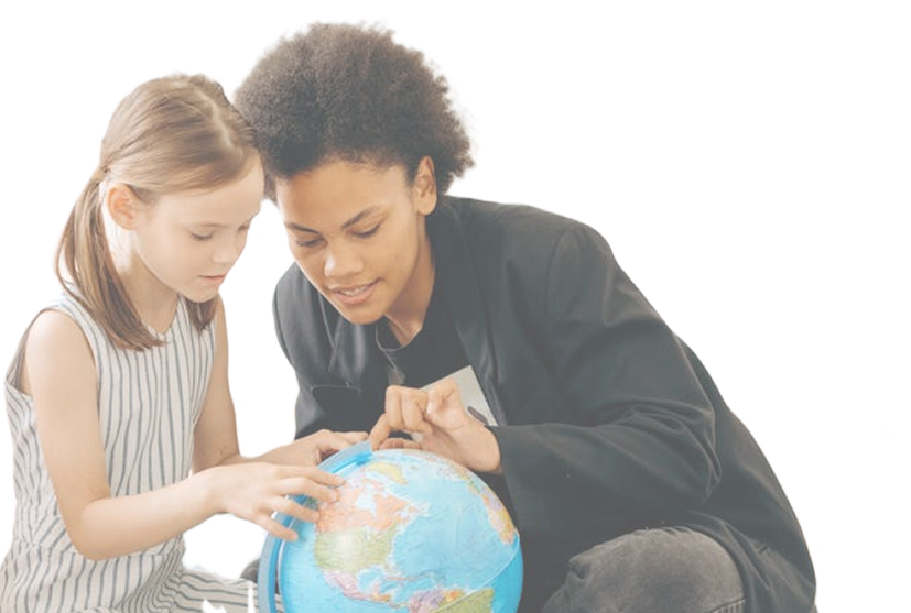Teacher and student with globe